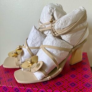 Tory Burch New Cream Artisanal Knot Heeled Sandal